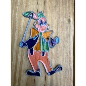 Vintage 1970s Clown With Umbrella Suncatcher Sun Catcher 5"